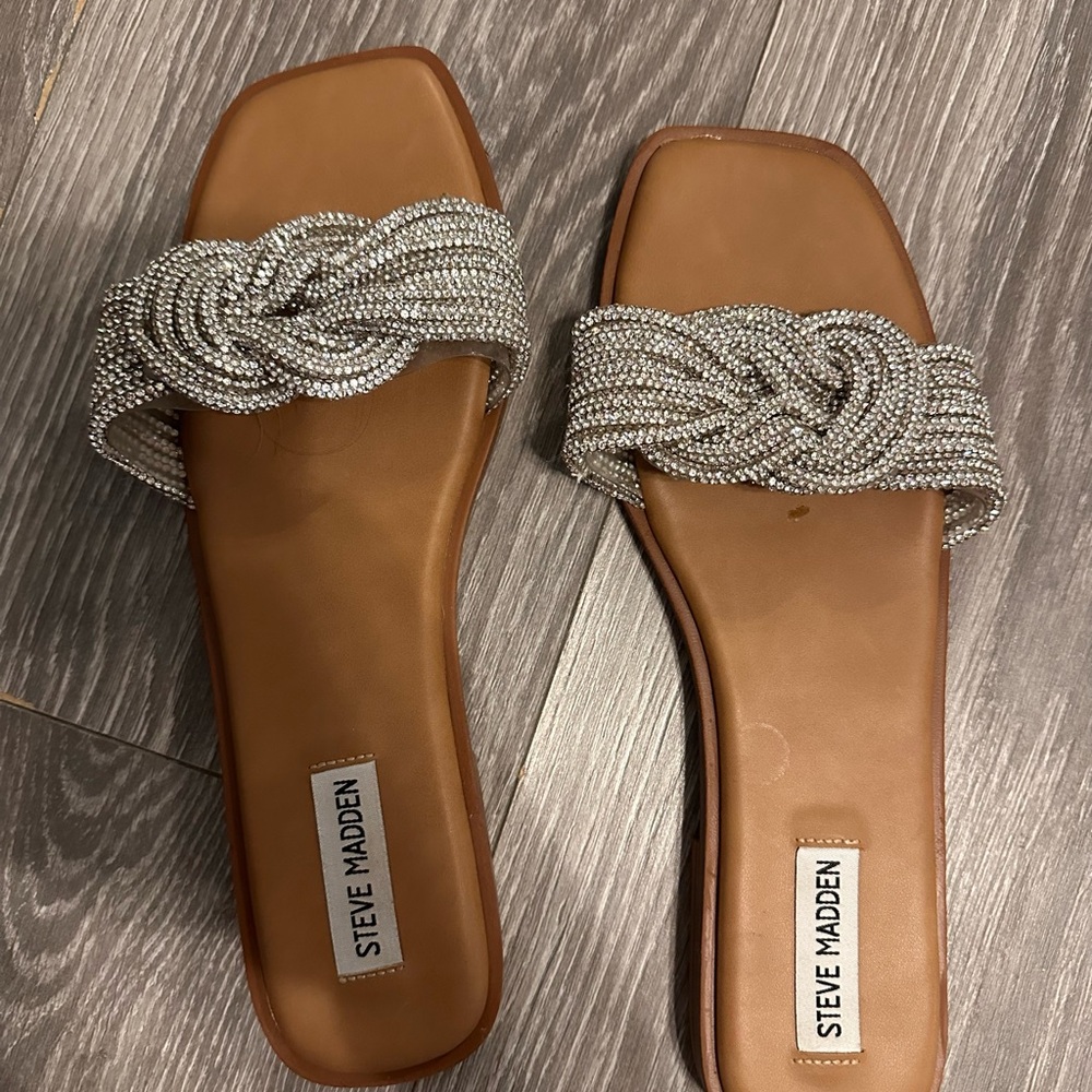 Steve Madden Silver Braided Slide Sandals